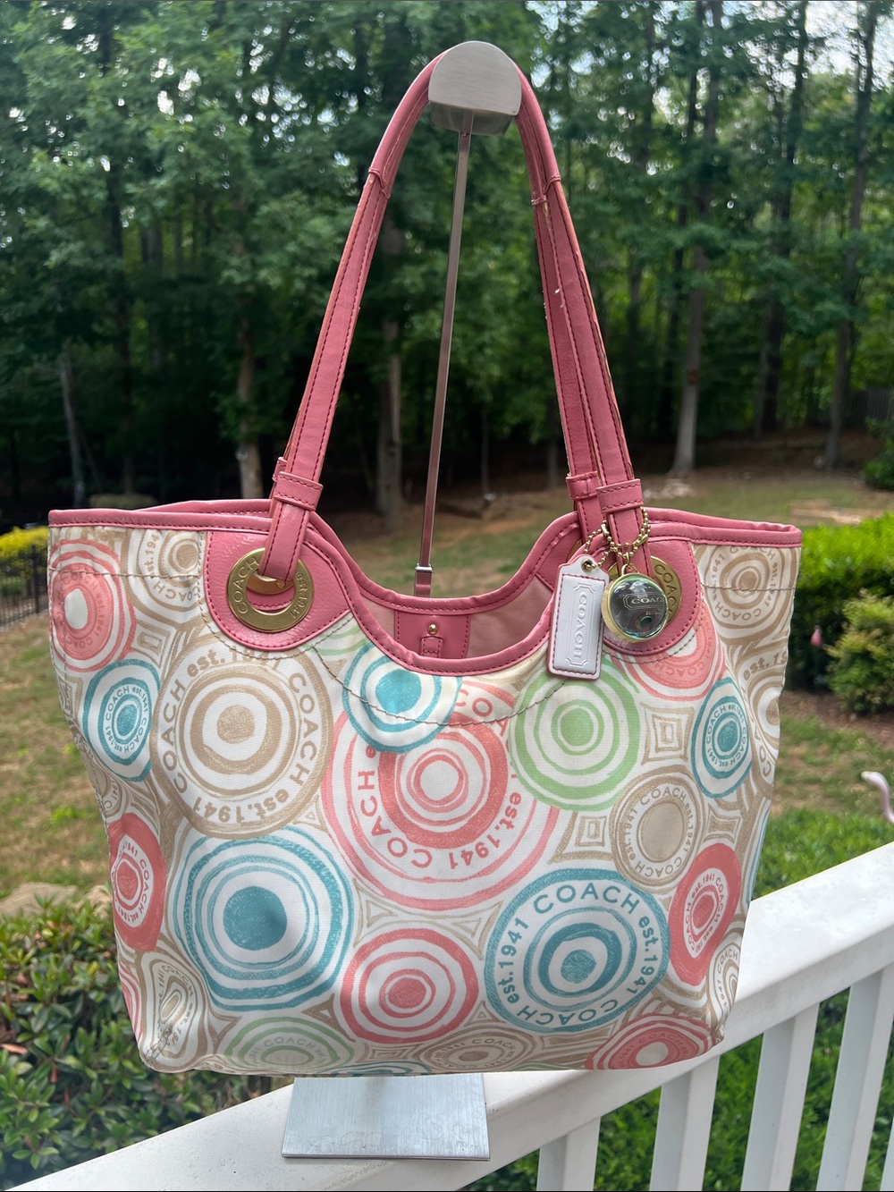 Coach Pink Multicolor The Beach Print F19184 2012 1 tag & RARE HTF COACH ORB - Picture 8 of 17